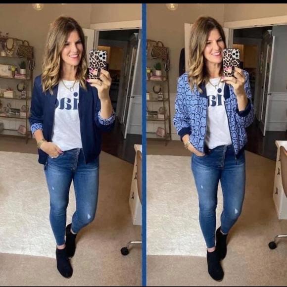 Stella & Dot Reversible Bomber Python/Navy
Size XL - Picture 2 of 2